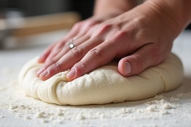 Hands kneading pizza dough